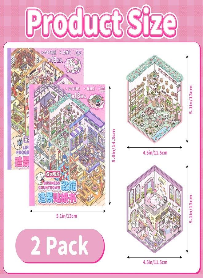 Nuesaurd DIY 3D Sticker Scene Book 12 Sets Sticker Scenes Miniature Room Scene Stickers Book Funny House Scene Sticker Book for Adults Kids Conduce to Relieve Stress Pass The Time - Image 2
